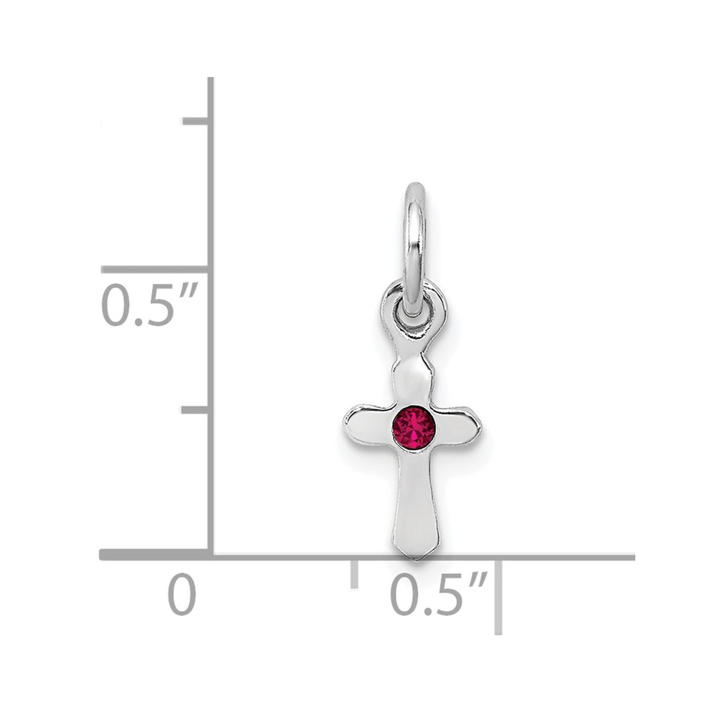 Sterling Silver RH-pltd Child's July Red Preciosca Crystal Cross Pendant (QP4033JUL)