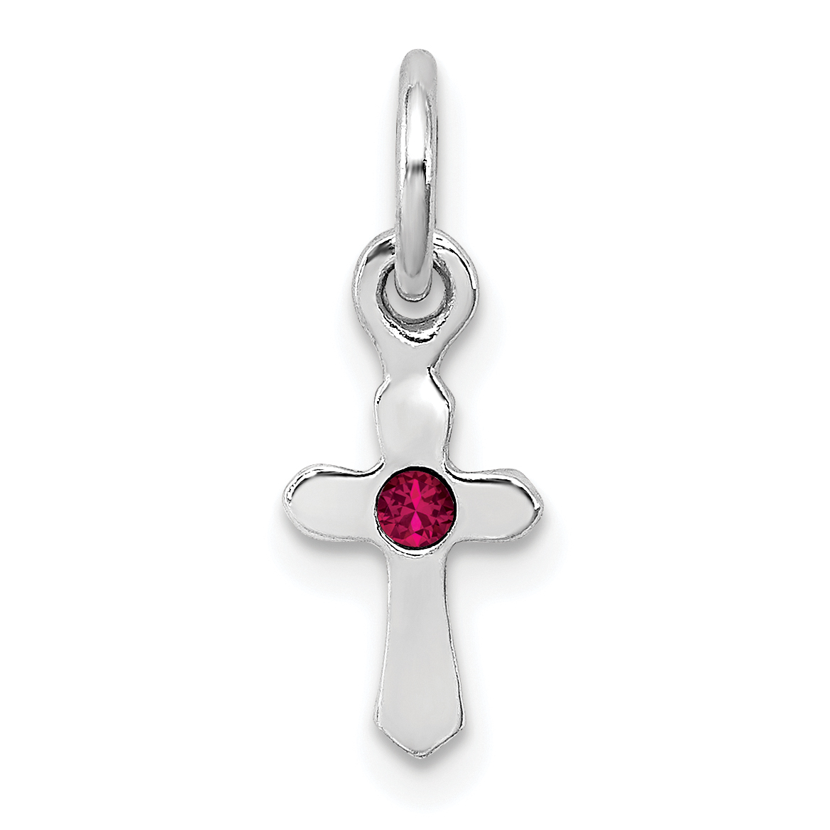 Sterling Silver RH-pltd Child's July Red Preciosca Crystal Cross Pendant (QP4033JUL)