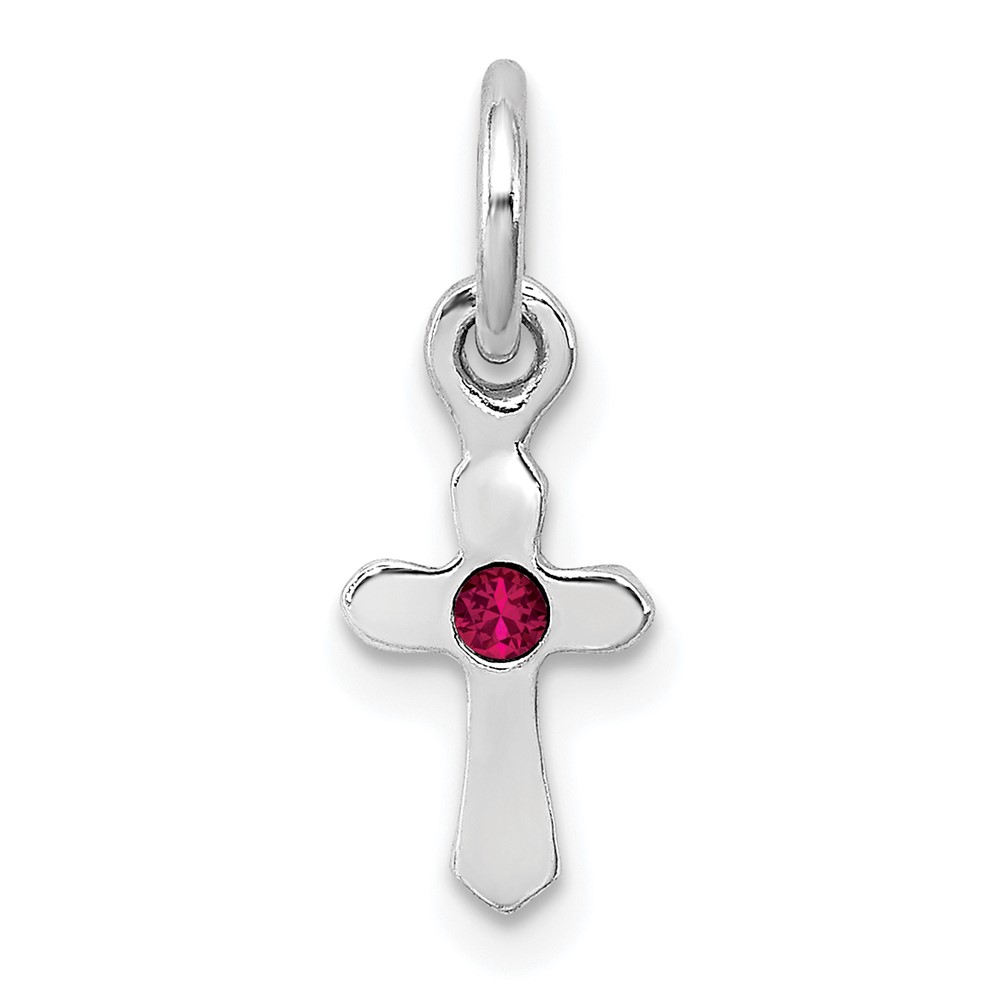 Sterling Silver RH-pltd Child's July Red Preciosca Crystal Cross Pendant (QP4033JUL)