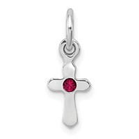 Sterling Silver Rhodium-plated Red Crystal Cross Petite Pendant view 1