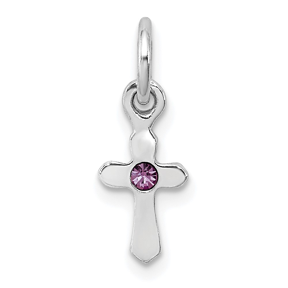 Sterling Silver RH-pltd Child's June Preciosca Crystal Cross Pendant (QP4033JUN)