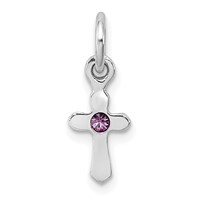 Sterling Silver Rhodium-plated Lavendar Crystal Cross Petite Pendant view 1
