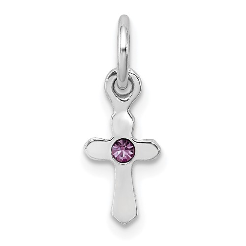 Sterling Silver Rhodium-plated Lavendar Crystal Cross Petite Pendant