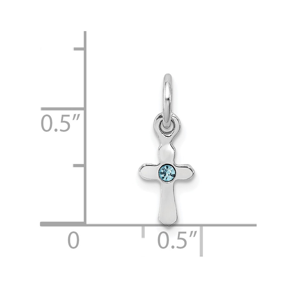 Sterling Silver RH-pltd Child's Mar Lt Blue Preciosca Crystal Cross Pendan (QP4033MAR)