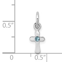 Sterling Silver Rhodium-plated Light Blue Crystal Cross Petite Pendant view 4