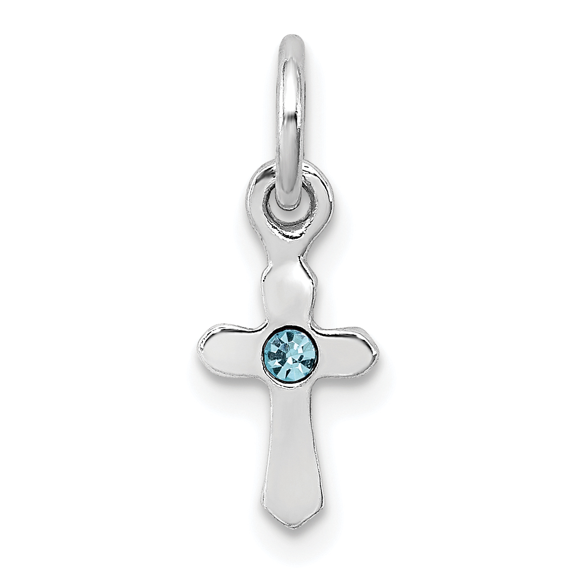 Sterling Silver RH-pltd Child's Mar Lt Blue Preciosca Crystal Cross Pendan (QP4033MAR)