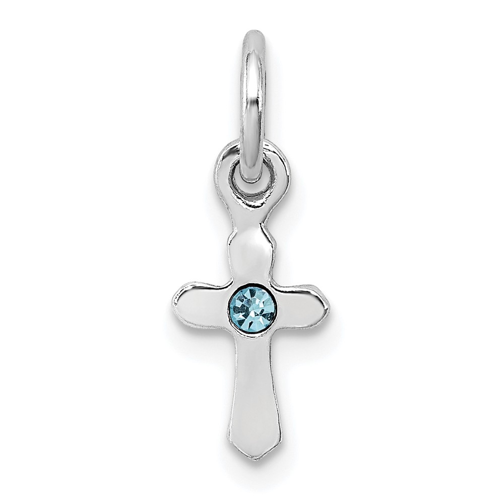 Sterling Silver RH-pltd Child's Mar Lt Blue Preciosca Crystal Cross Pendan (QP4033MAR)