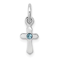 Sterling Silver Rhodium-plated Light Blue Crystal Cross Petite Pendant view 1