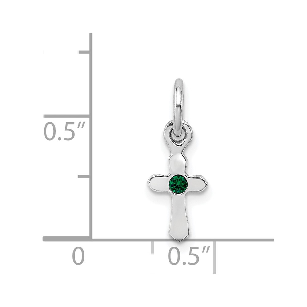 Sterling Silver RH-pltd Child's May Green Preciosca Crystal Cross Pendant (QP4033MAY)