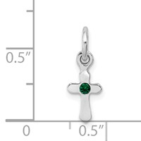 Sterling Silver Rhodium-plated Green Crystal Cross Petite Pendant view 4