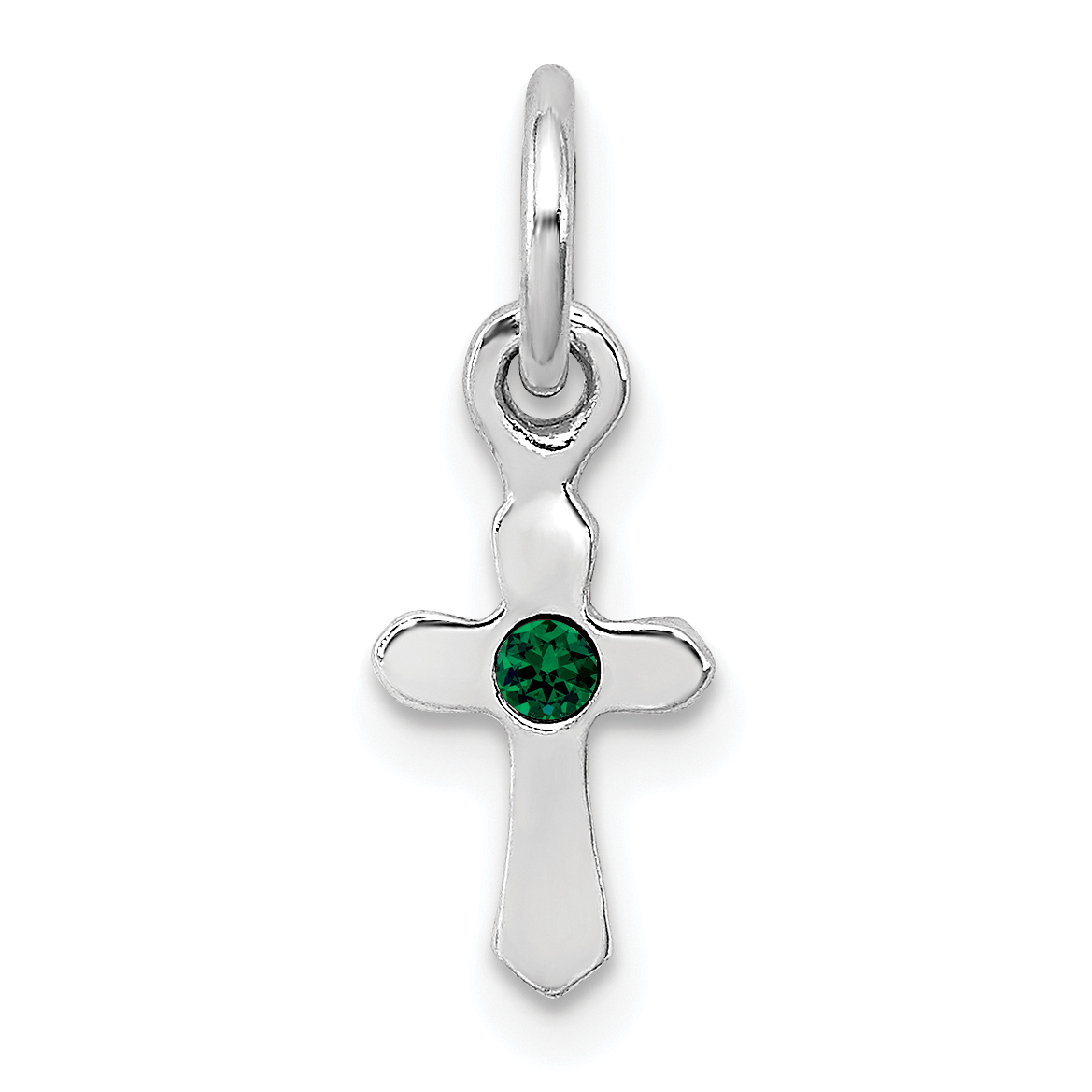 Sterling Silver RH-pltd Child's May Green Preciosca Crystal Cross Pendant (QP4033MAY)