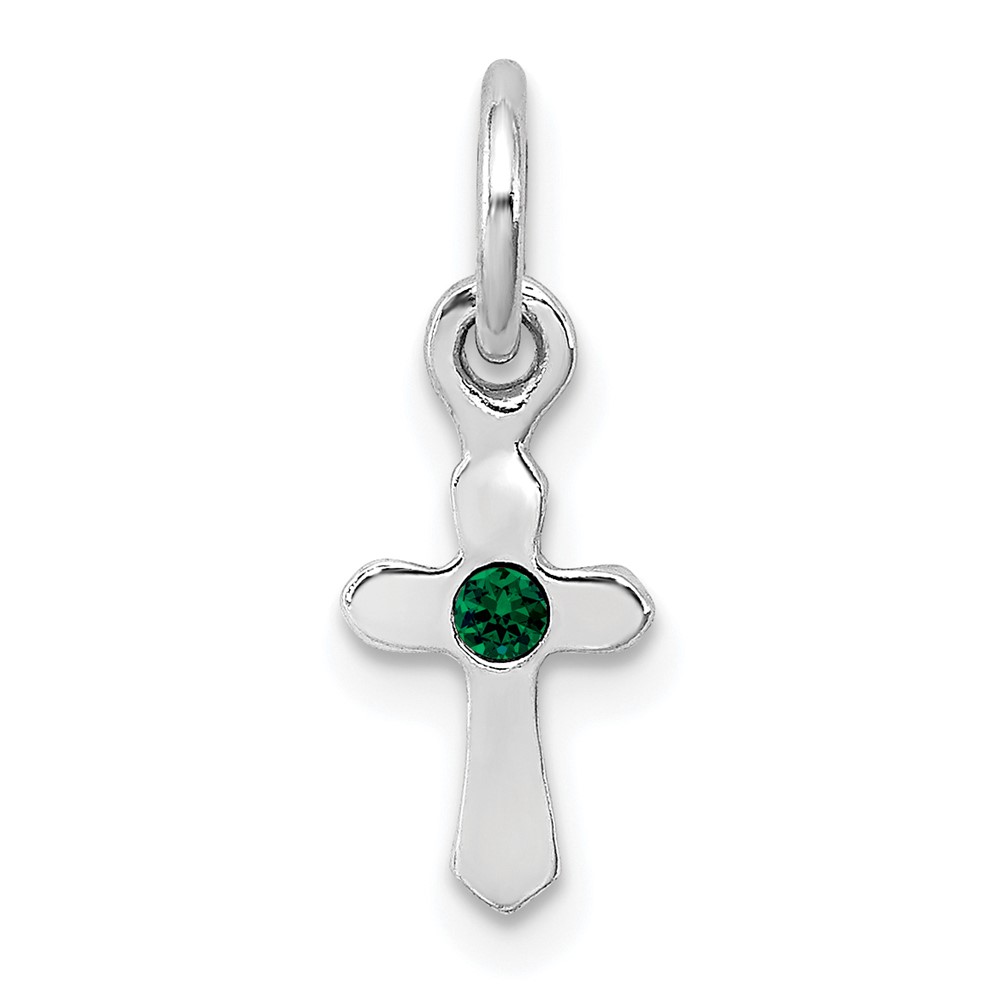 Sterling Silver RH-pltd Child's May Green Preciosca Crystal Cross Pendant (QP4033MAY)