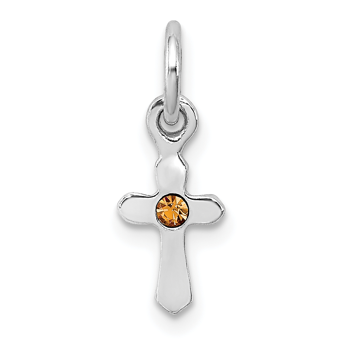 Sterling Silver RH-pltd Child's Nov Yellow Preciosca Crystal Cross Pendant (QP4033NOV)