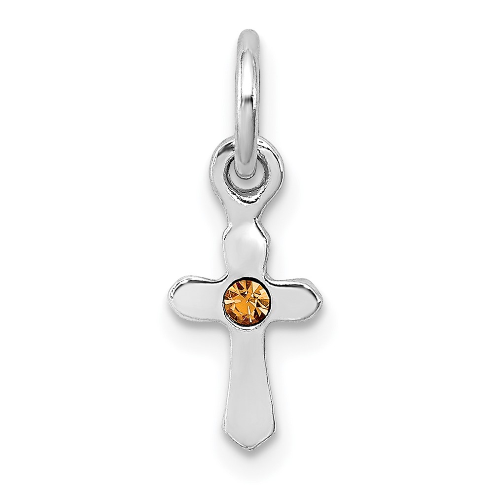 Sterling Silver RH-pltd Child's Nov Yellow Preciosca Crystal Cross Pendant (QP4033NOV)