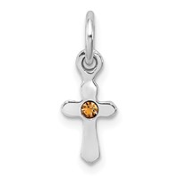 Sterling Silver Rhodium-plated Golden Yellow Crystal Cross Petite Pendant view 1