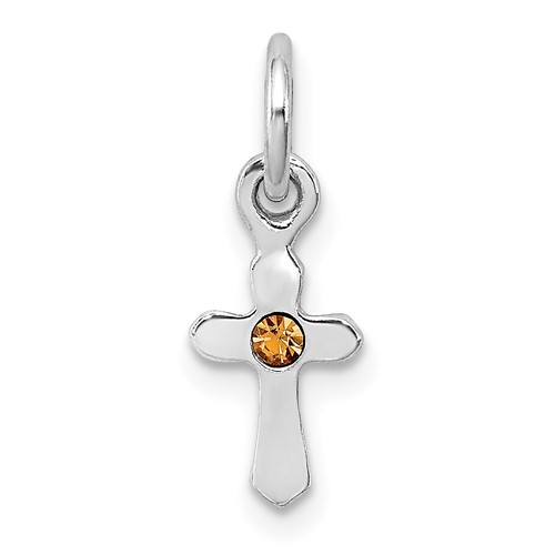 Sterling Silver Rhodium-plated Golden Yellow Crystal Cross Petite Pendant
