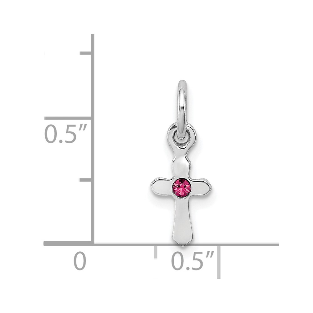 Sterling Silver RH-pltd Child's Oct Pink Preciosca Crystal Cross Pendant (QP4033OCT)