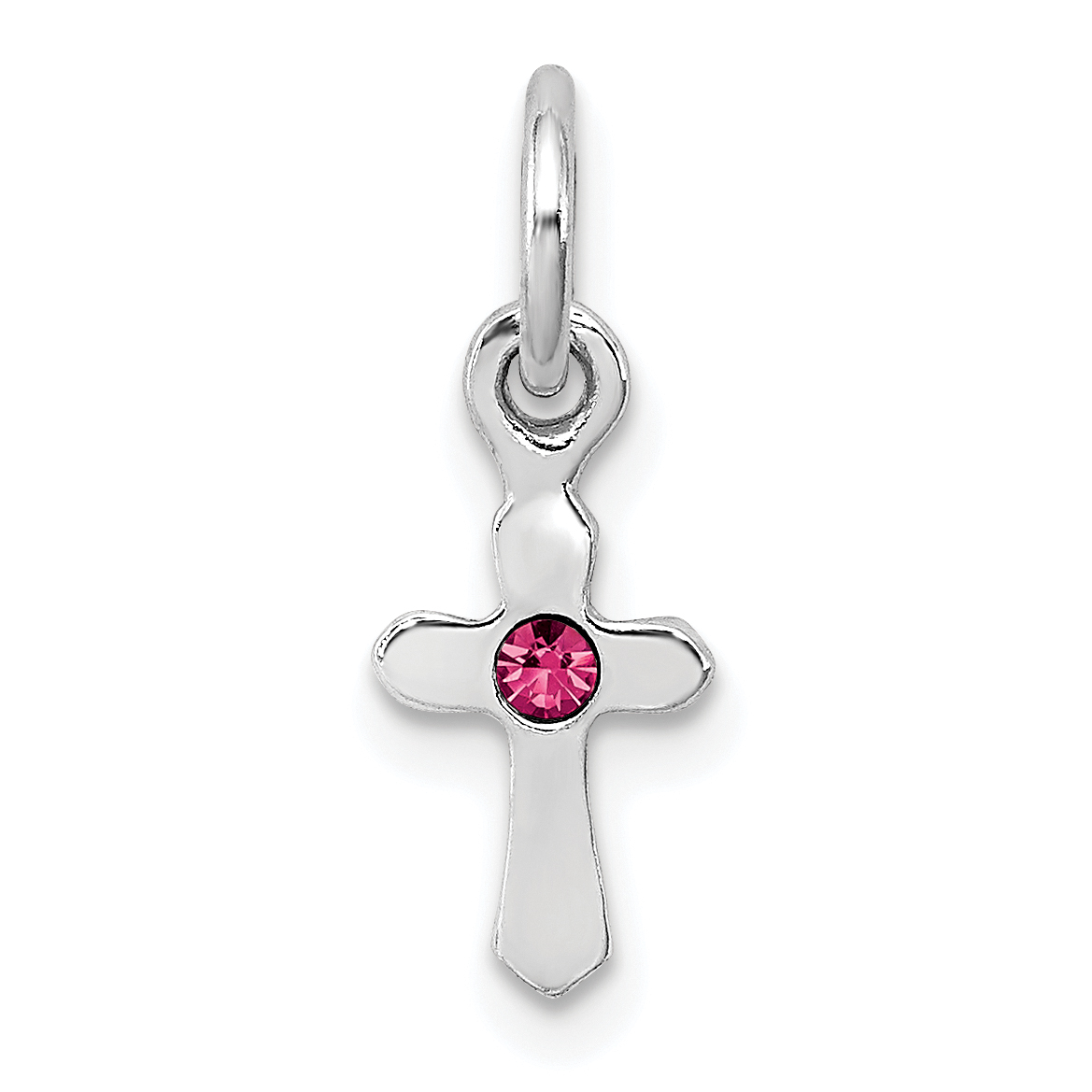 Sterling Silver RH-pltd Child's Oct Pink Preciosca Crystal Cross Pendant (QP4033OCT)