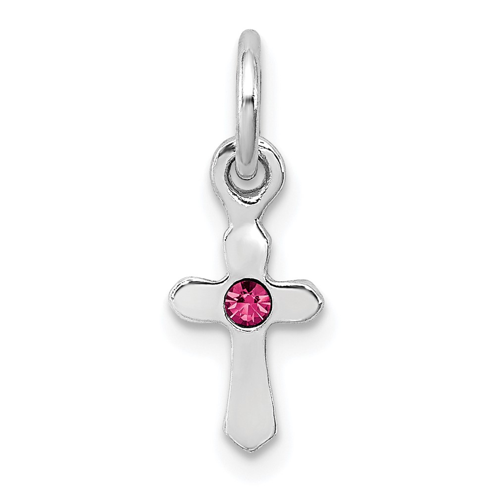 Sterling Silver RH-pltd Child's Oct Pink Preciosca Crystal Cross Pendant (QP4033OCT)