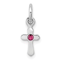 Sterling Silver Rhodium-plated Pink Crystal Cross Petite Pendant view 1
