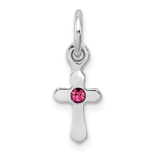 Sterling Silver Rhodium-plated Pink Crystal Cross Petite Pendant
