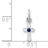 Sterling Silver Rhodium-plated Blue Crystal Cross Petite Pendant view 4