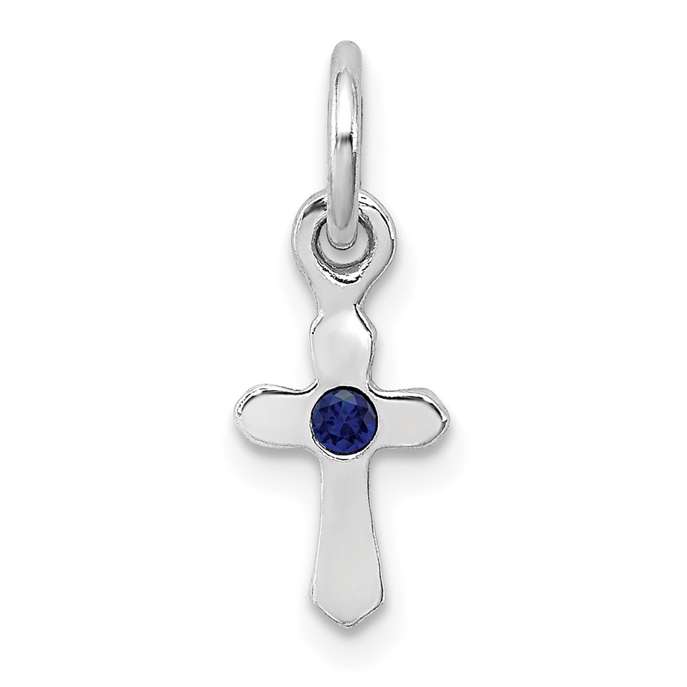 Sterling Silver RH-pltd Child's Sept Blue Preciosca Crystal Cross Pendant (QP4033SEP)