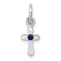 Sterling Silver Rhodium-plated Blue Crystal Cross Petite Pendant view 1