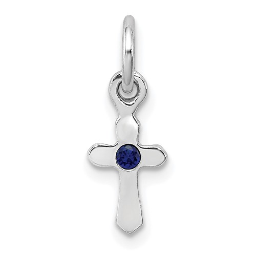 Sterling Silver Rhodium-plated Blue Crystal Cross Petite Pendant