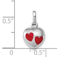 Sterling Silver RH-plated Polished Red Enameled Hearts Children's Pendant view 3
