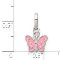 Sterling Silver Rhodium-plated Pink Enameled Petite Butterfly Pendant view 3