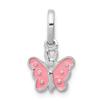 Sterling Silver Rhodium-plated Pink Enameled Petite Butterfly Pendant view 1