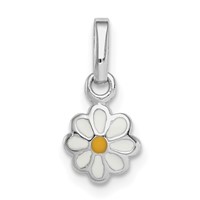 Sterling Silver Rhodium-plated White & Yellow Enameled Daisy Petite Pendant view 1