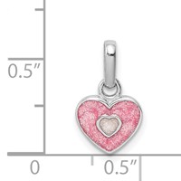 Sterling Silver RH-plated Pink Glitter Enameled Heart Children's Pendant view 4