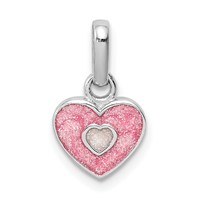 Sterling Silver RH-plated Pink Glitter Enameled Heart Children's Pendant view 1