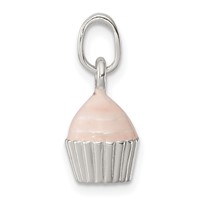 Sterling Silver Polished & Pink Enameled Cupcake Children's Pendant view 2