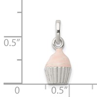 Sterling Silver Polished & Pink Enameled Cupcake Children's Pendant view 3