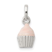 Sterling Silver Polished & Pink Enameled Cupcake Children's Pendant view 1