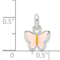 Sterling Silver Polished Pink and Orange Enameled Petite Butterfly Pendant view 3