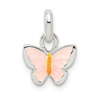 Sterling Silver Polished Pink and Orange Enameled Petite Butterfly Pendant view 1