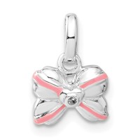 Sterling Silver Pink Enamel & CZ Kid's Bow Pendant view 4