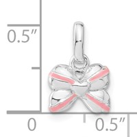 Sterling Silver Pink Enamel & CZ Kid's Bow Pendant view 3