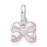 Sterling Silver Pink Enamel & CZ Kid's Bow Pendant view 1
