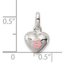 Sterling Silver Polished Pink Enamel Flower on Heart Pendant view 3