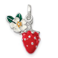 Sterling Silver Multi-color Enamel Flower & Strawberry Children's Pendant view 1