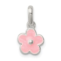 Sterling Silver Polished Pink Enameled Flower Children's Pendant view 1