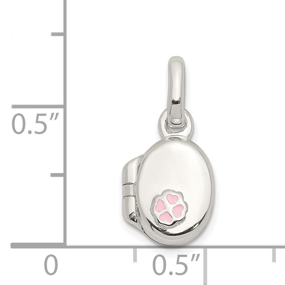 Sterling Silver Polished Pink Enamel Clover Oval Locket Children's Pendant