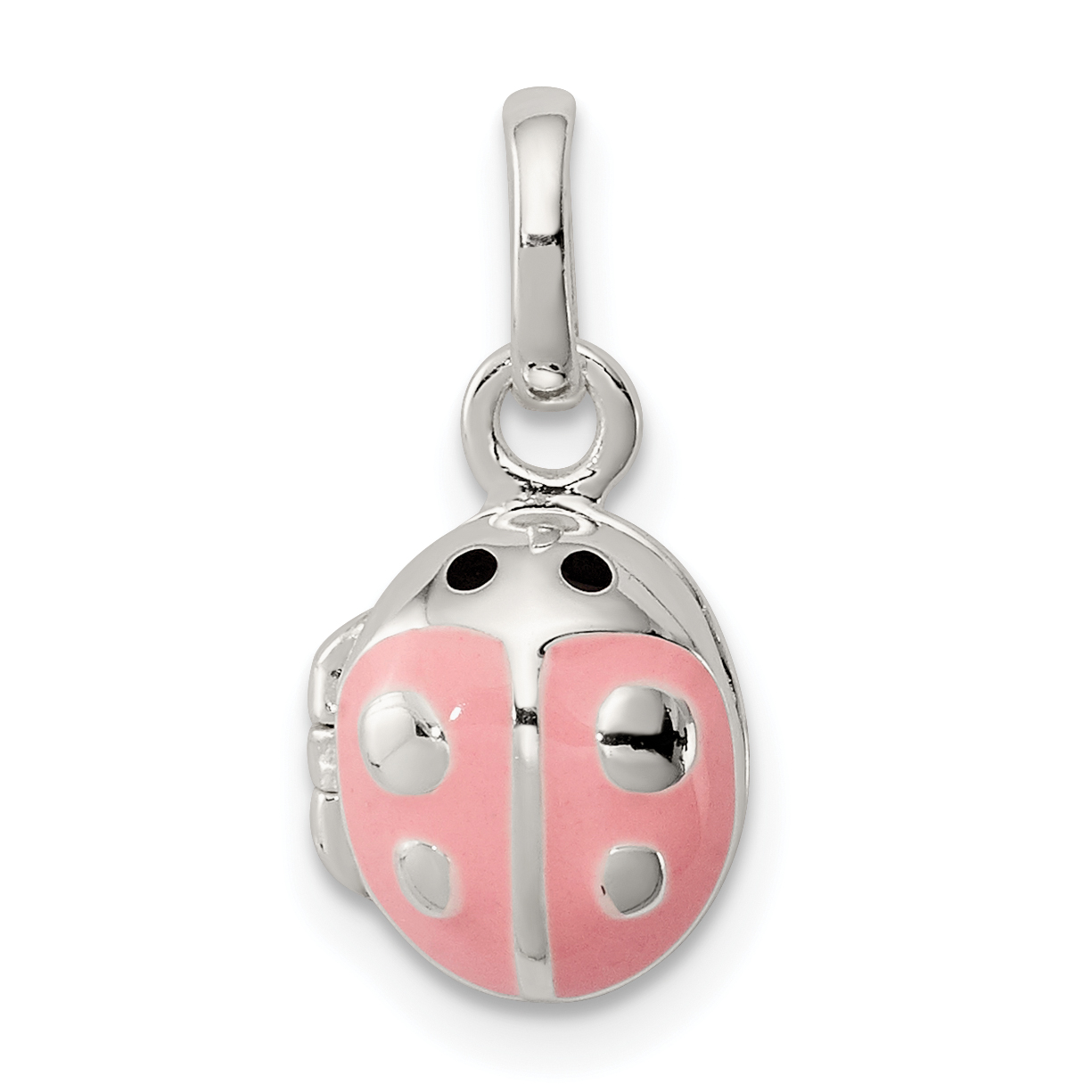Sterling Silver Pink & Black Enamel Ladybug Locket Children's Pendant (QP4083)
