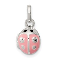 Sterling Silver Pink and Black Enameled Ladybug Locket Petite Pendant view 1