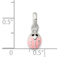 Sterling Silver Polished Pink & Black Enameled Ladybug Children's Pendant view 3